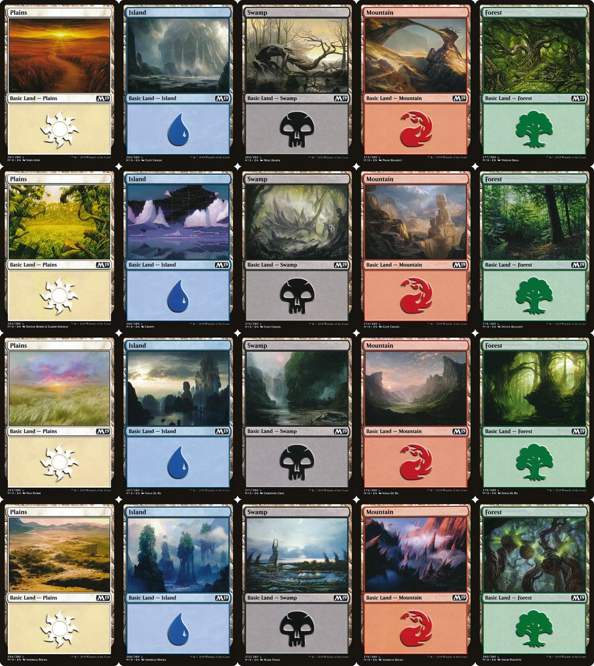 Core 2019 Basic Land set (1 each of 20)