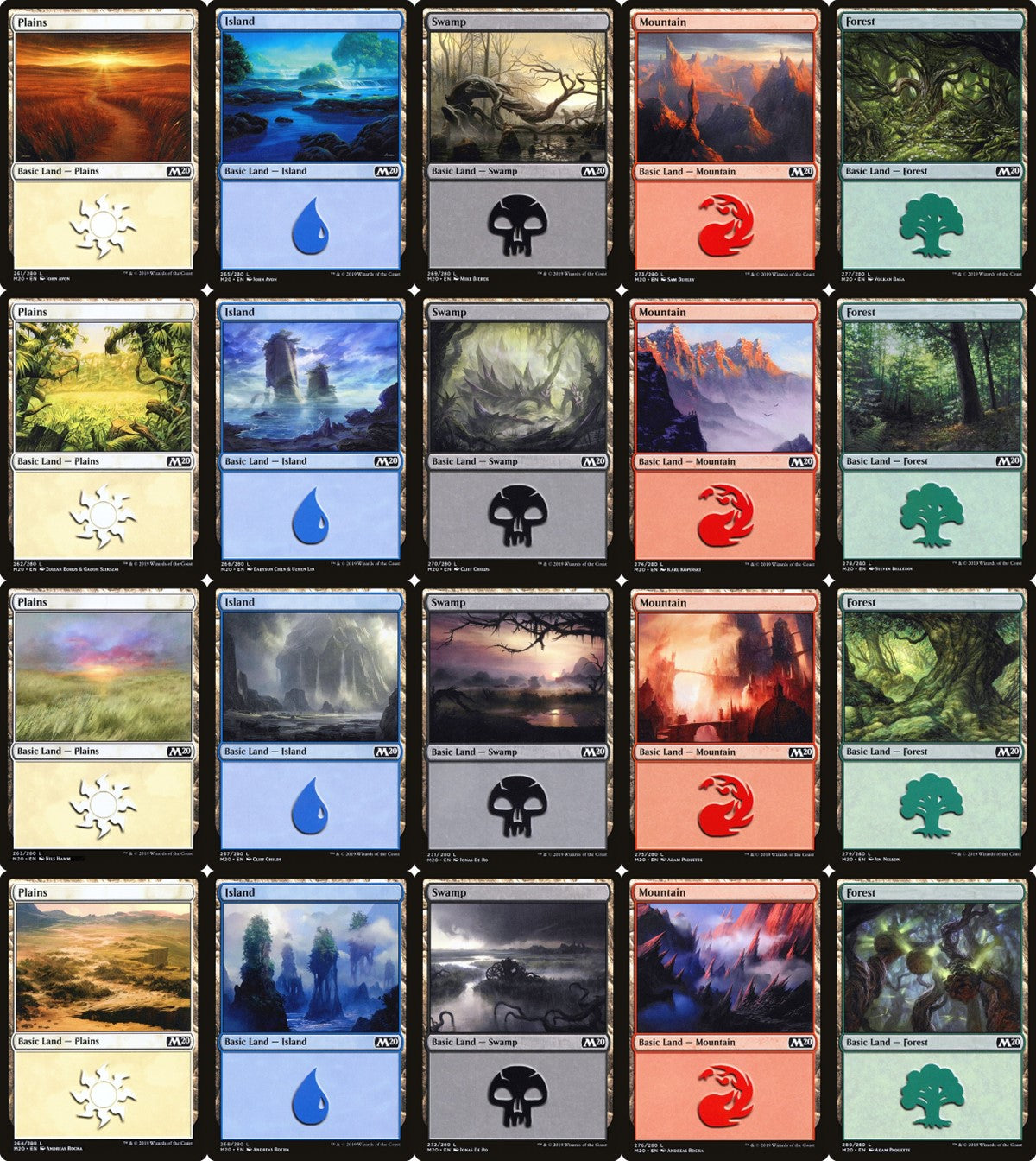 Core 2020 Basic Land Set (1 each of 20) - Foil