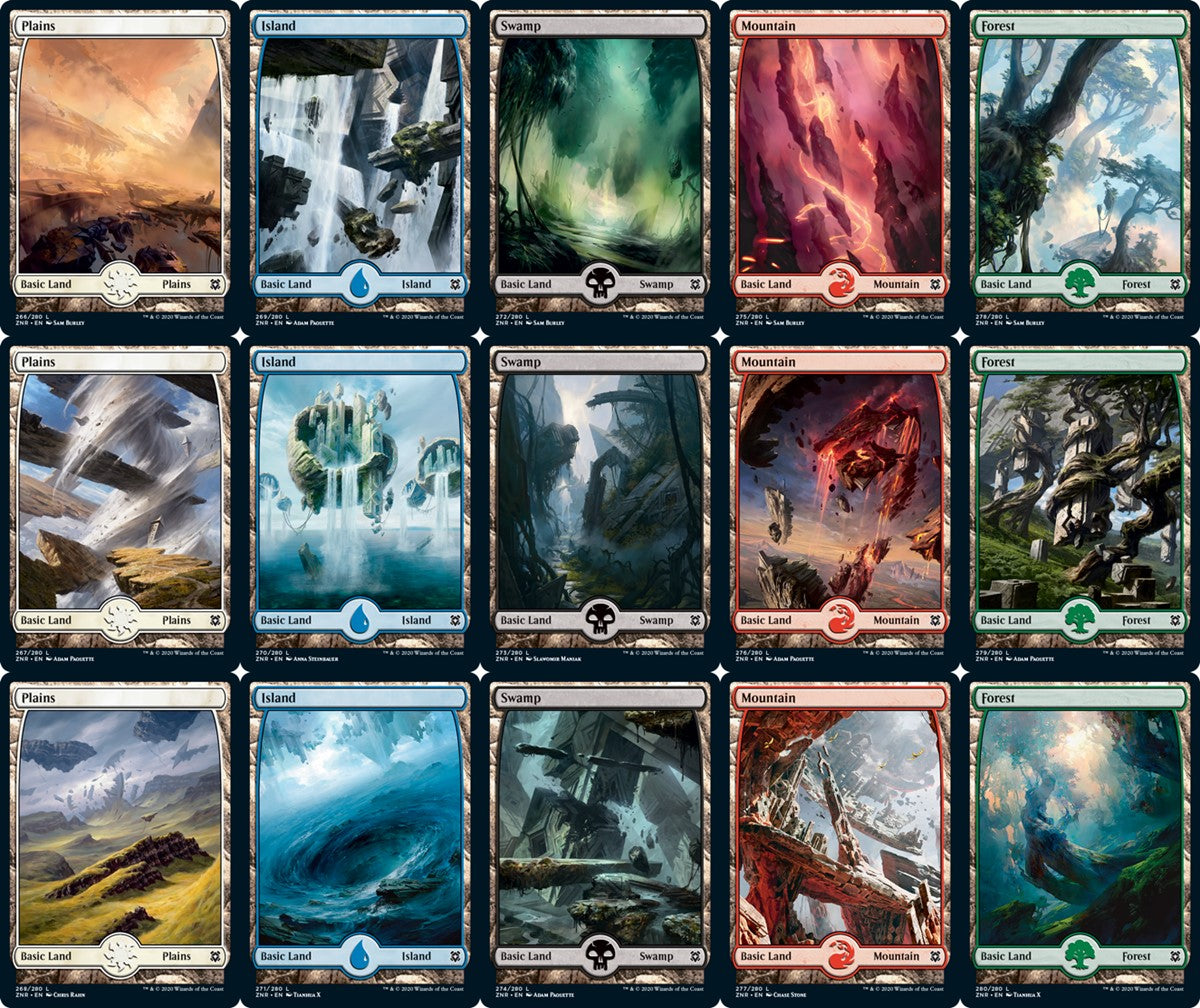 Zendikar Rising Land Set (1 each of 15) - Full Art - Foil