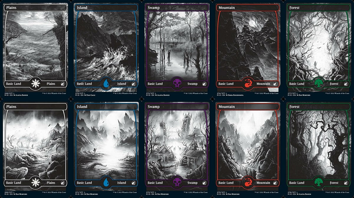 Innistrad: Midnight Hunt Land set (1 each of 10) - Full Art - Foil