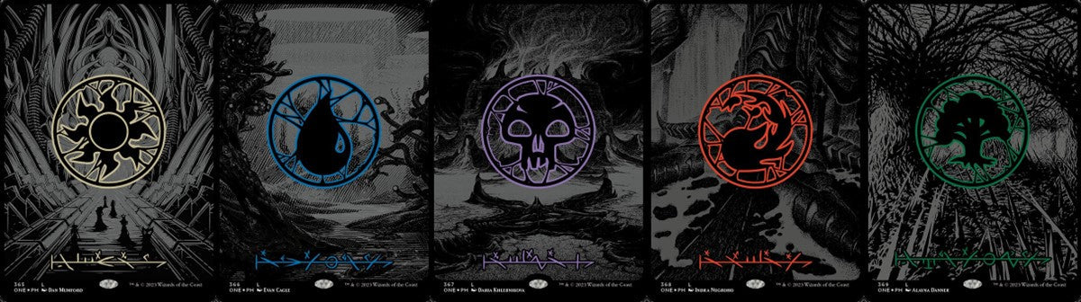 Phyrexia: All Will Be One Oil Slick Land set (1 each of 5) - Oil Slick - Phyprexian - Foil